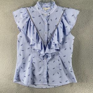 Sweet Wanderer Top Size Small Blue Stripe‎ Umbrella Print Sleeveless Ruffled